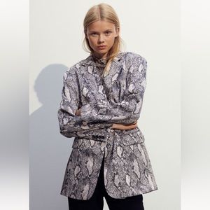 Oversized Satin Jacket, Size M, Snakeskin